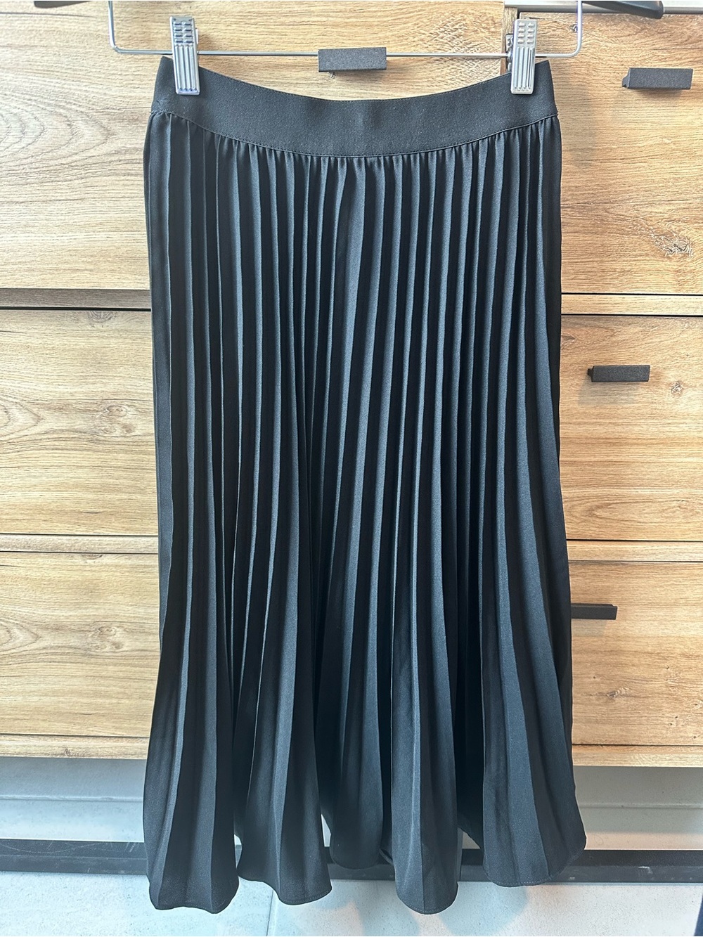 Grace Karin Black Pleated Midi Skirt Size S